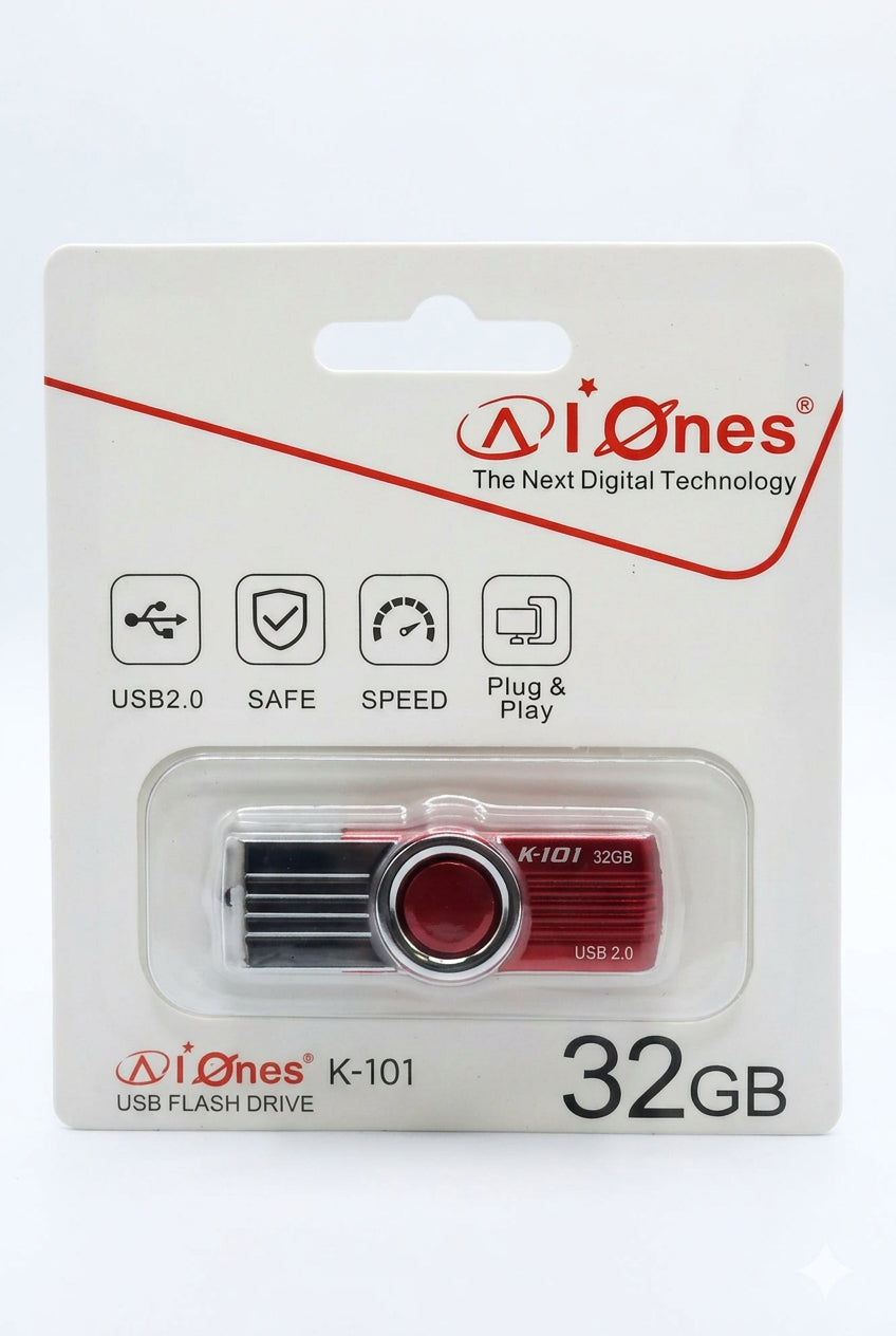 MEMORIA USB AIONES 32GB K101 PLASTICO COLOR  ROJO