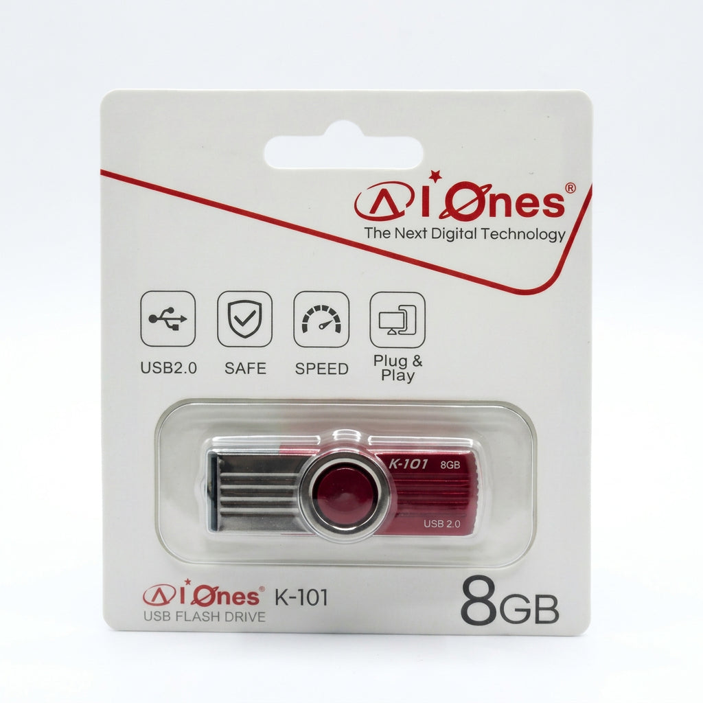 MEMORIA USB AIONES 8GB K101 PLASTICO COLOR  ROJO