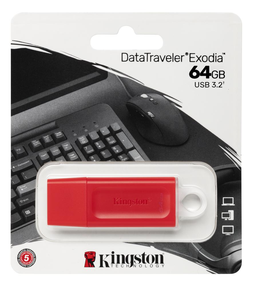 MEMORIA USB  KINGSTON 64 GB EXODIA 3.2 ROJO