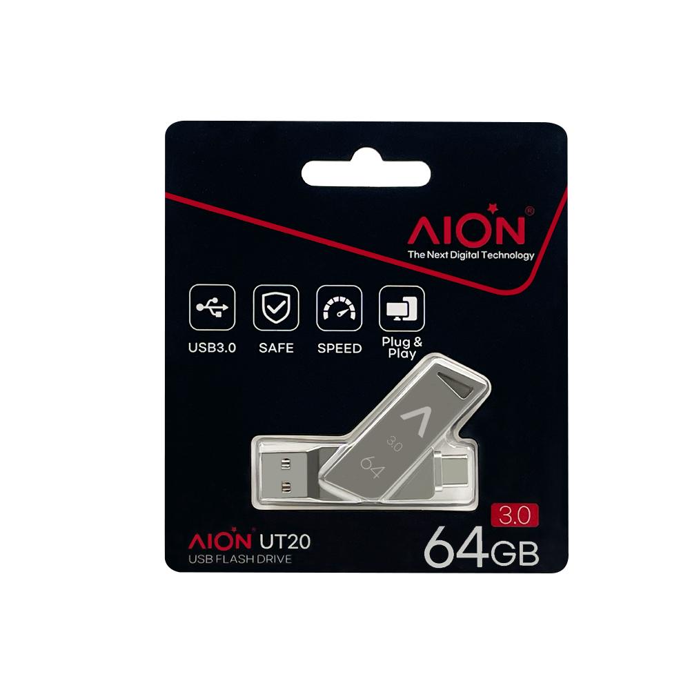 MEMORIA USB UT20 AION 64GB 3.0 METAL PLATA USB/C 3.0